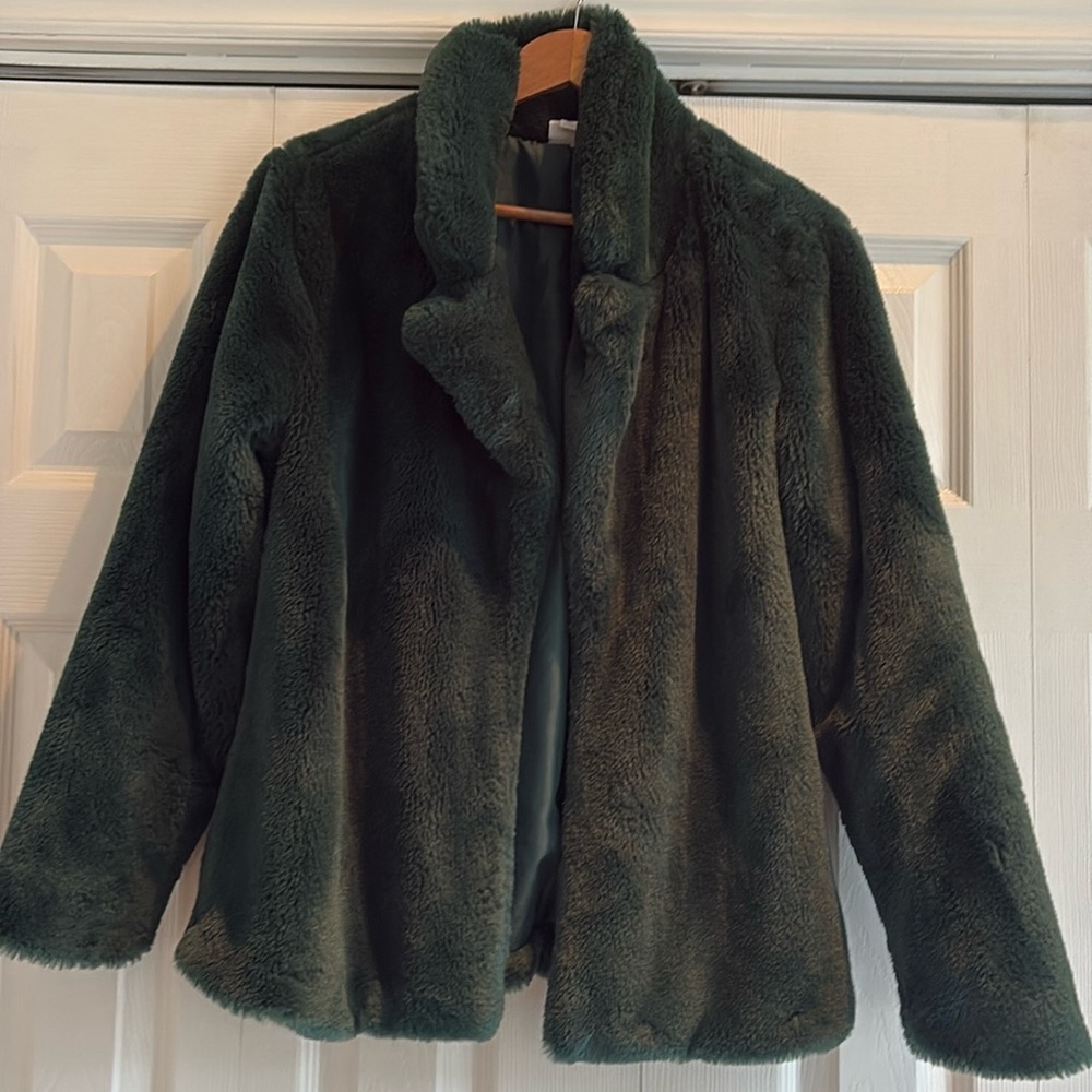 New Directions Green Faux Fur Coat